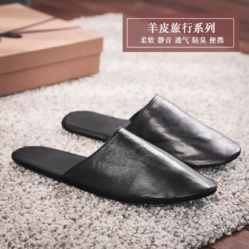 Silent Sheepskin Slippers Couple Foldable, Lightweight, Portable for Travel, Genuine Leather, Home Floor Use in Spring/Autumn
