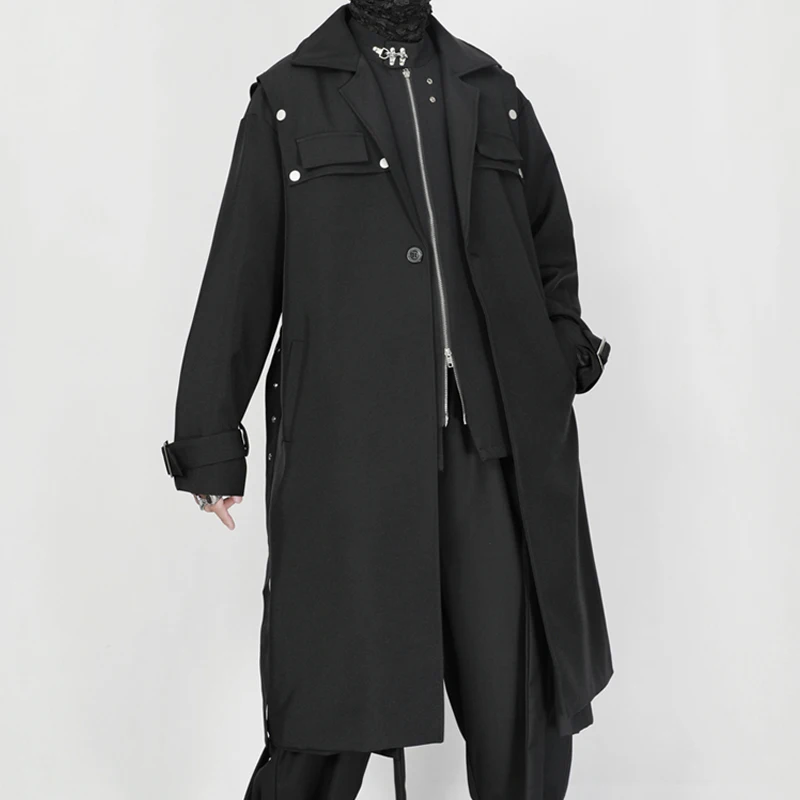 UMI MAO Yamamoto Men Trench Coat Autumn Winter New Casual Men's Black Large Loose Lace Up Long Knee Over Windbreaker Coat Trend