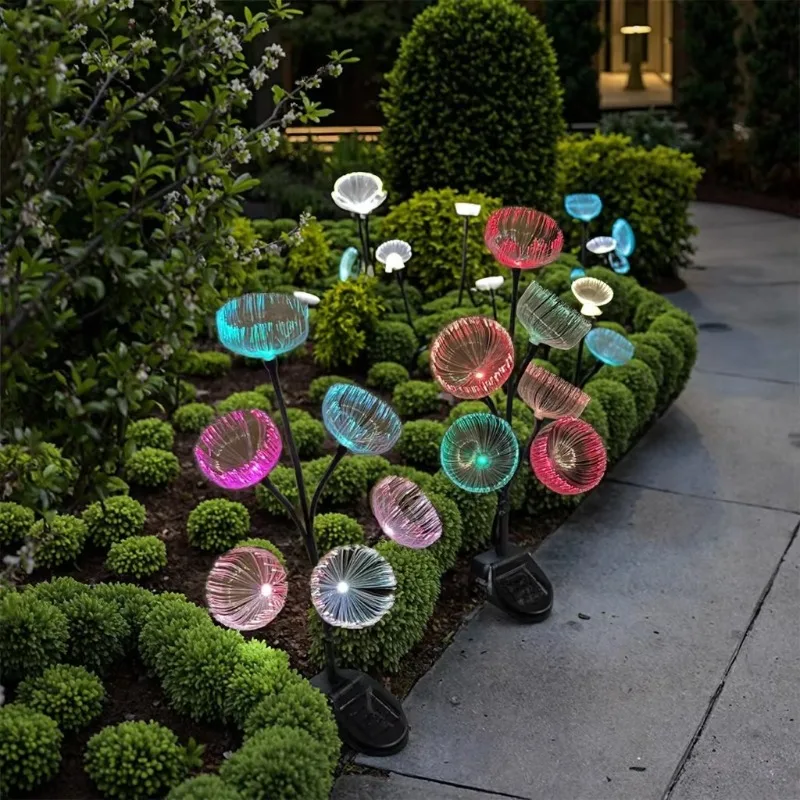 High Quality IP65 Light Emitting Diode Solar Light Multi-color gradual change Factory Fiber Dandelion Landscape Decorative Light
