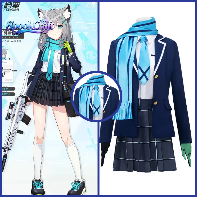 Sunohara Shiroko Cosplay Costume Blue Archive Sunohara Shiroko Costume JK Uniform Full Set for Women Comic Con Halloween