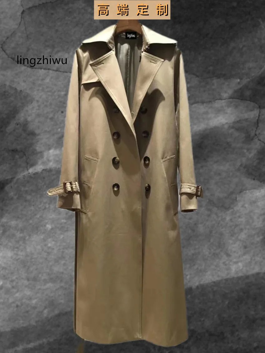 lingzhiwu Top Quality Trench Coat Classic French Outerwear Brief Long Top Solid Color Slim New Arrival