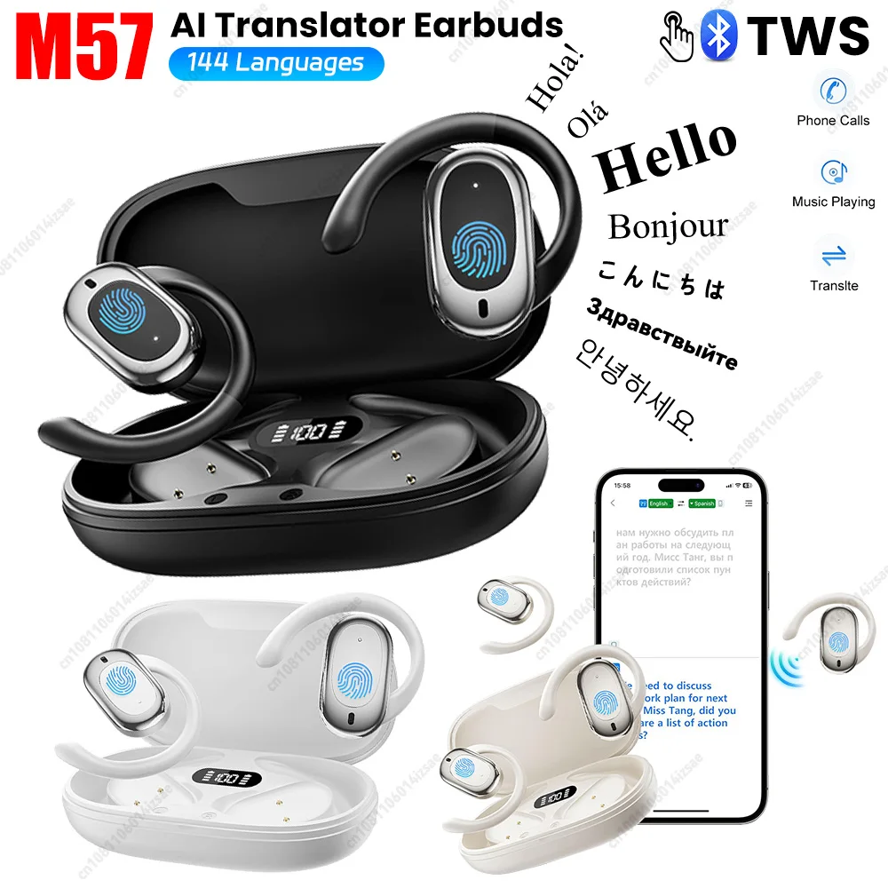 

144 Languages Real Time Translator Earbuds TWS 3-in-1 Translation Headphones Noise Cancelling Wireless Open-Ear Car Earphones