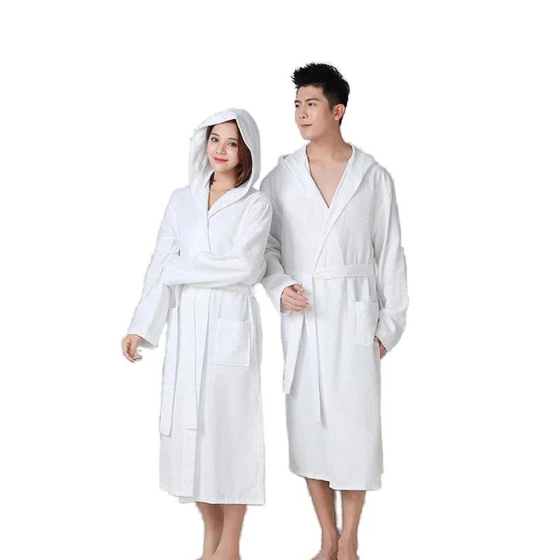 Autumn New Lovers Hooded Robe 100% Cotton Waffle Robe Unisex Bath Robe Winter Warm Bathrobe Sleeprobe New Arrival Homewear