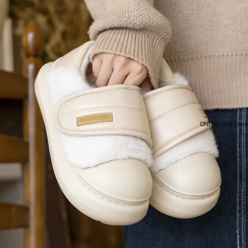 

High-end Light Velcro Cotton Shoes for Women Winter Fleece Warm and Non-slip Heightened All-inclusive Heel Confinement Shoes