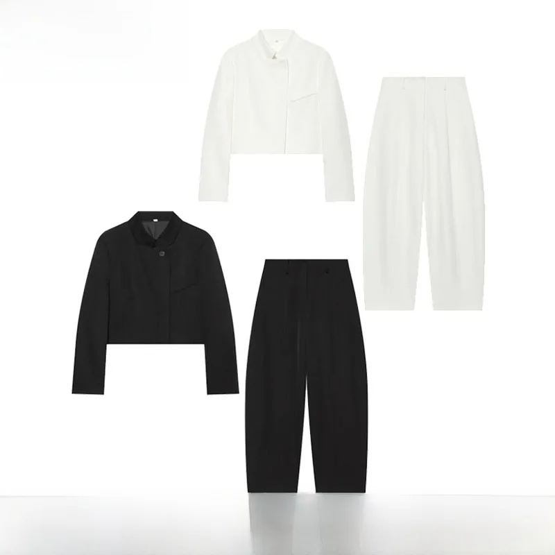 Early Autumn New Fashionable Women's Suit Jacket And Pants Set Polyester Fiber Short Style Buttoning Universal Fit