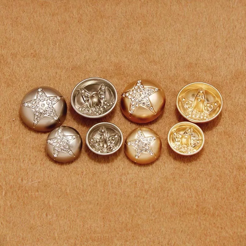 6PCS Mushroom Type Golden Silver Rhinestone Buttons for Shirt Metal Shank Buttons for Clothes DIY Sewing Accessories
