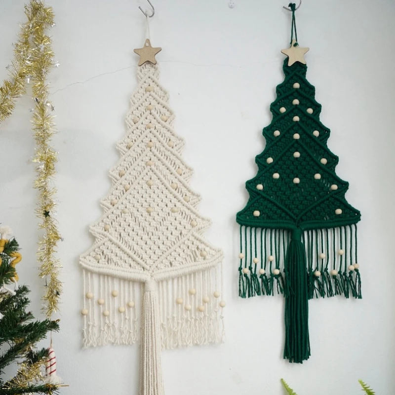 Macrame Christmas Tree with Star Pine Tree Wall Hanging Christmas Holiday Decoration Farmhouse Xmas Decor Macrame Xmas Tree