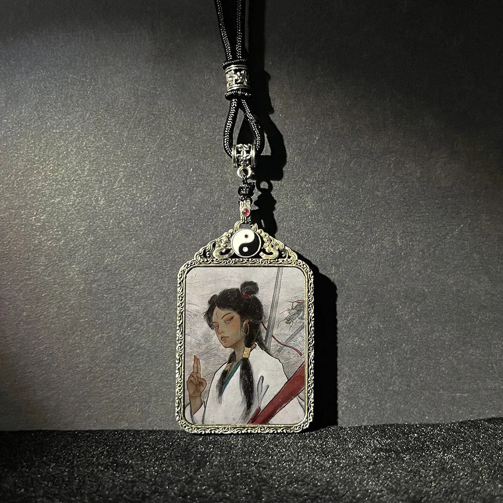 Chinese Style Taoist Thangka White Crane Boy Pendant Necklace Yin Yang Eight Trigrams Lucky Amulet 2026 Mascot Bless Peace Fortu