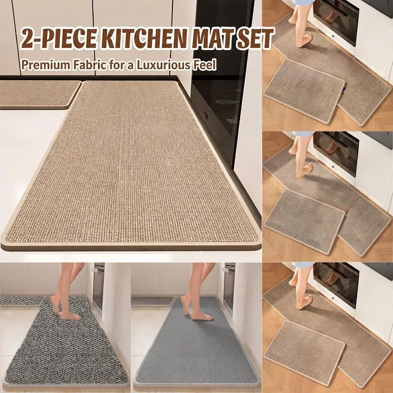 2Pcs Polyester Fiber Kitchen Floor Mat Water Oil Absorbent Non Slip Woven Mat Easy Clean Household Rug