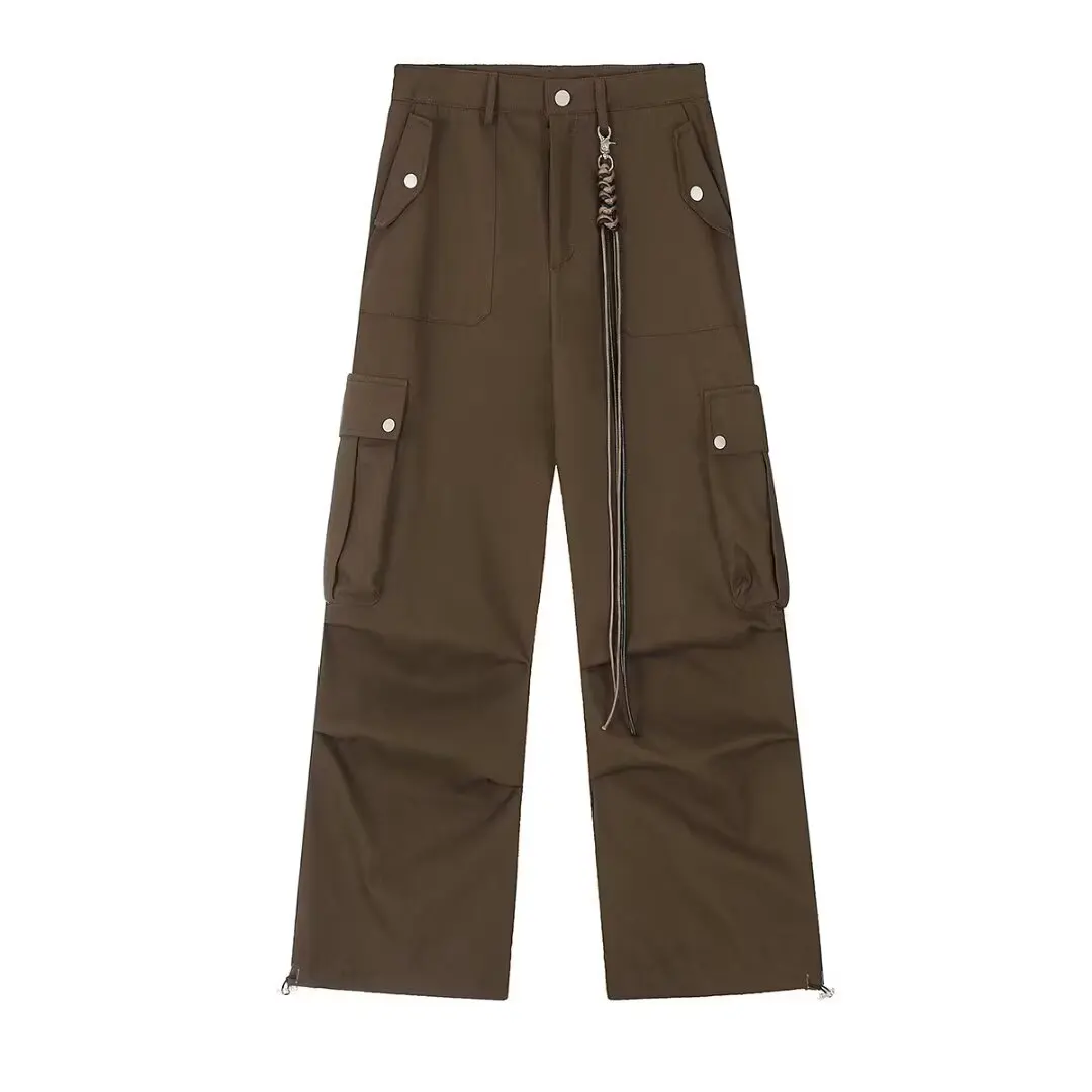 

Vintage Maillard brown paratrooper overalls for men and women in autumn, loose straight leg wide leg pants, casual floor pants