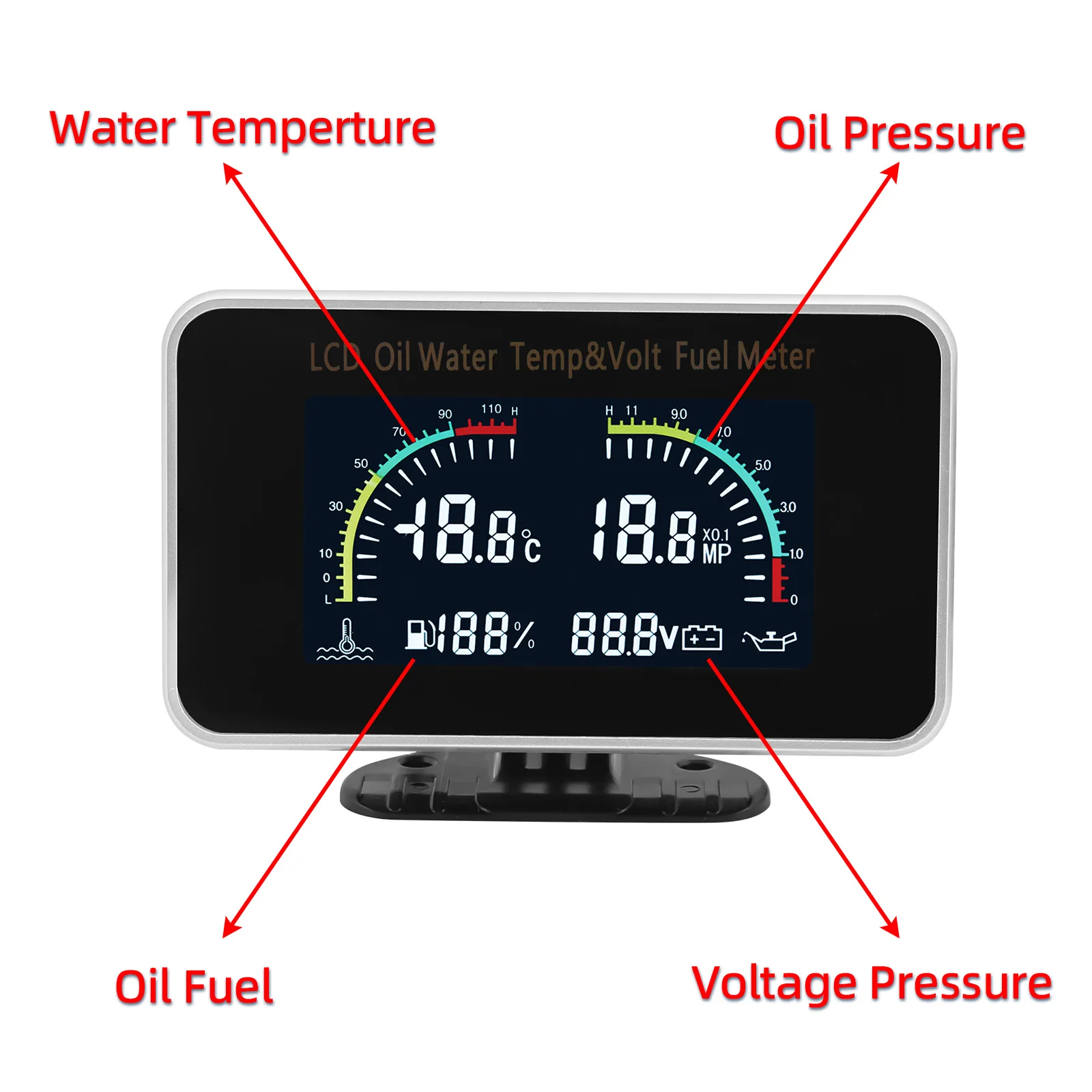 4 IN 1 LCD Gauge Universal Car Oil Pressure Meter+Water Temperature+Fuel Level Gauge+Voltage with Sensor for Auto Truck 12V 24V view 4
