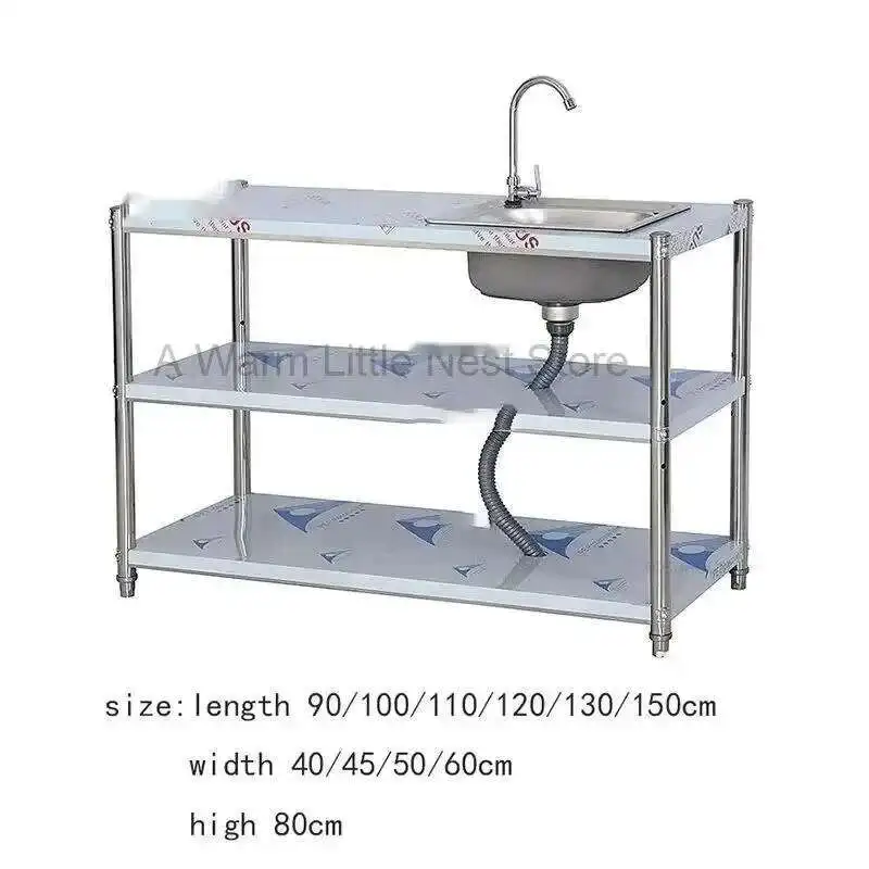Fregaderos de cocina de almacenamiento comercial, accesorios de cocina de acero inoxidable, lavabo de jardín para balcón con soporte, estante para fregadero de tres niveles