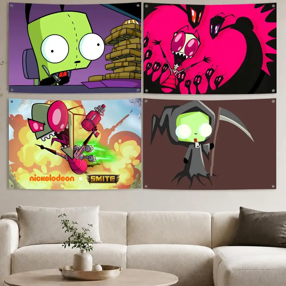 Anime I-Invader Z-Zim Flags Aesthetic Wall Tapestry Printed Wall Hanging Living Room Party Outdoor Decor