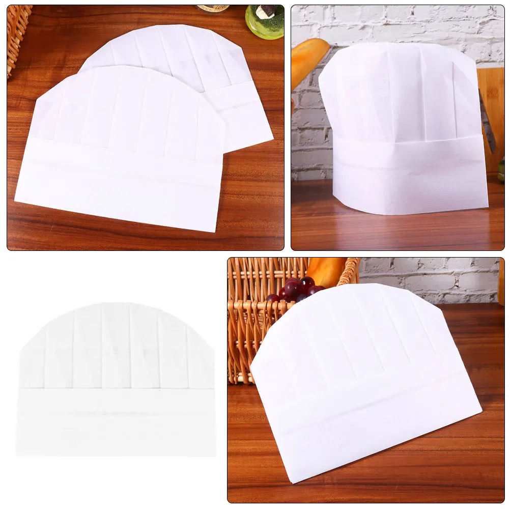Gorros de Chef de papel de 12 Uds., gorros de cocina desechables transpirables de estilo Simple para sombrero de panadero de rol de Chef