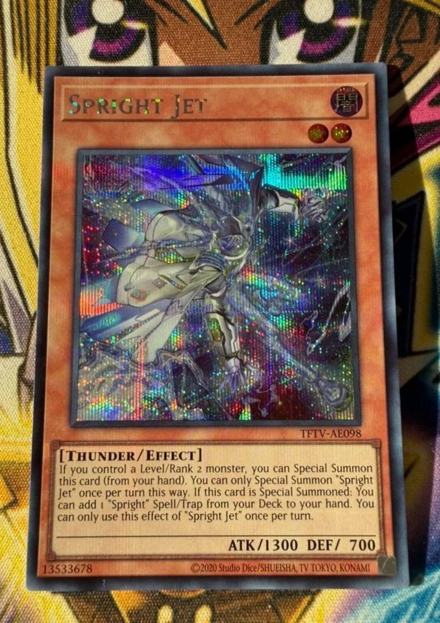 Yugioh KONAMI Duel Monsters TFTV-AE098 Spright Jet Secret Rare, Tarjeta Coleccionable en Inglés Asiático, Estado Nuevo