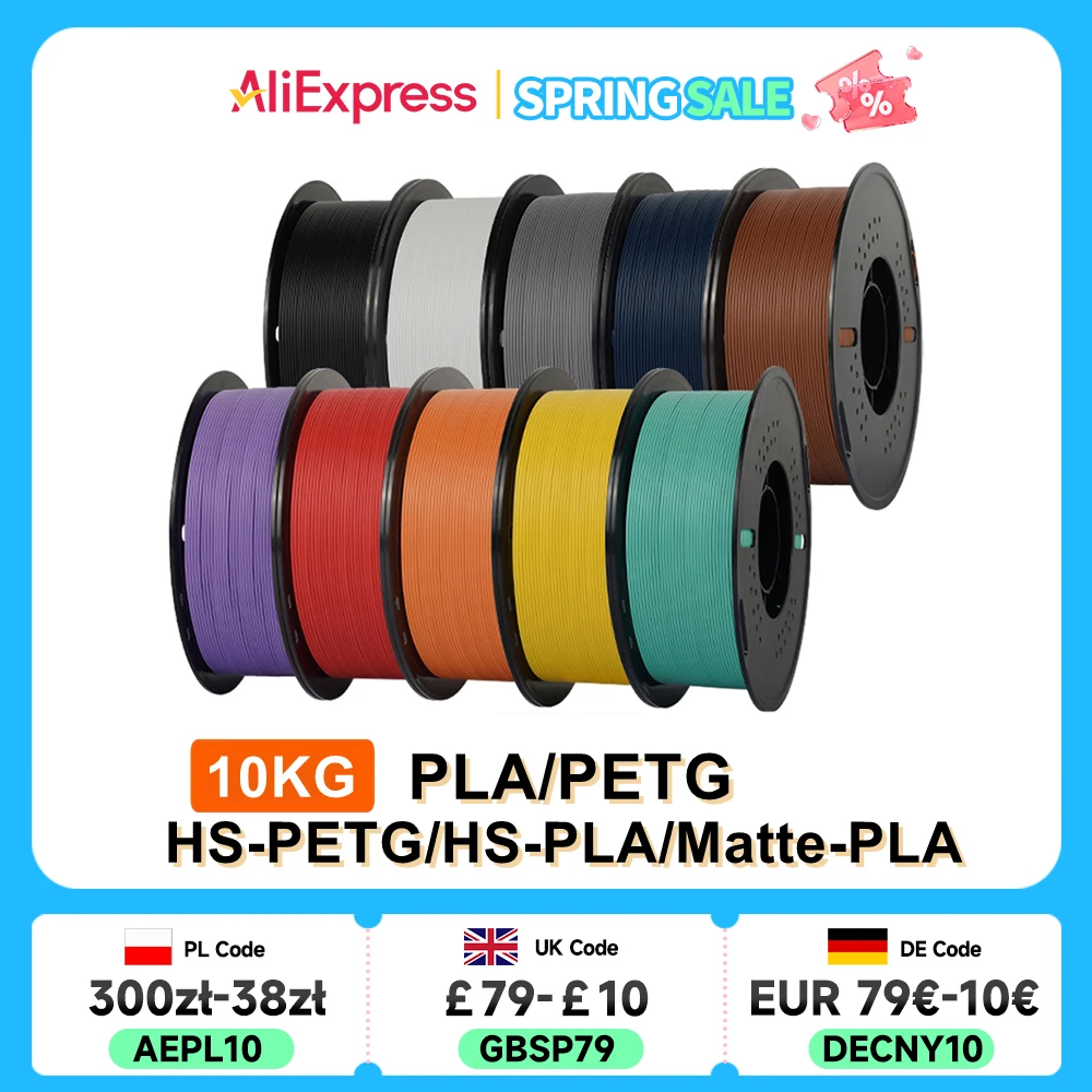 

KINGROON 10 кг (22 фунта) PLA PETG HS-PLA HS-PETG нить 1,75 мм высокоскоростной материал для 3D-принтера матовый PLA 1 кг * 10 рулонов смешанного цвета