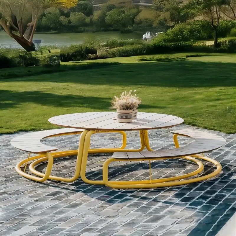 

Outdoor garden table and chair patio bench leisure villa stainless steel park bench card seat public place combination
