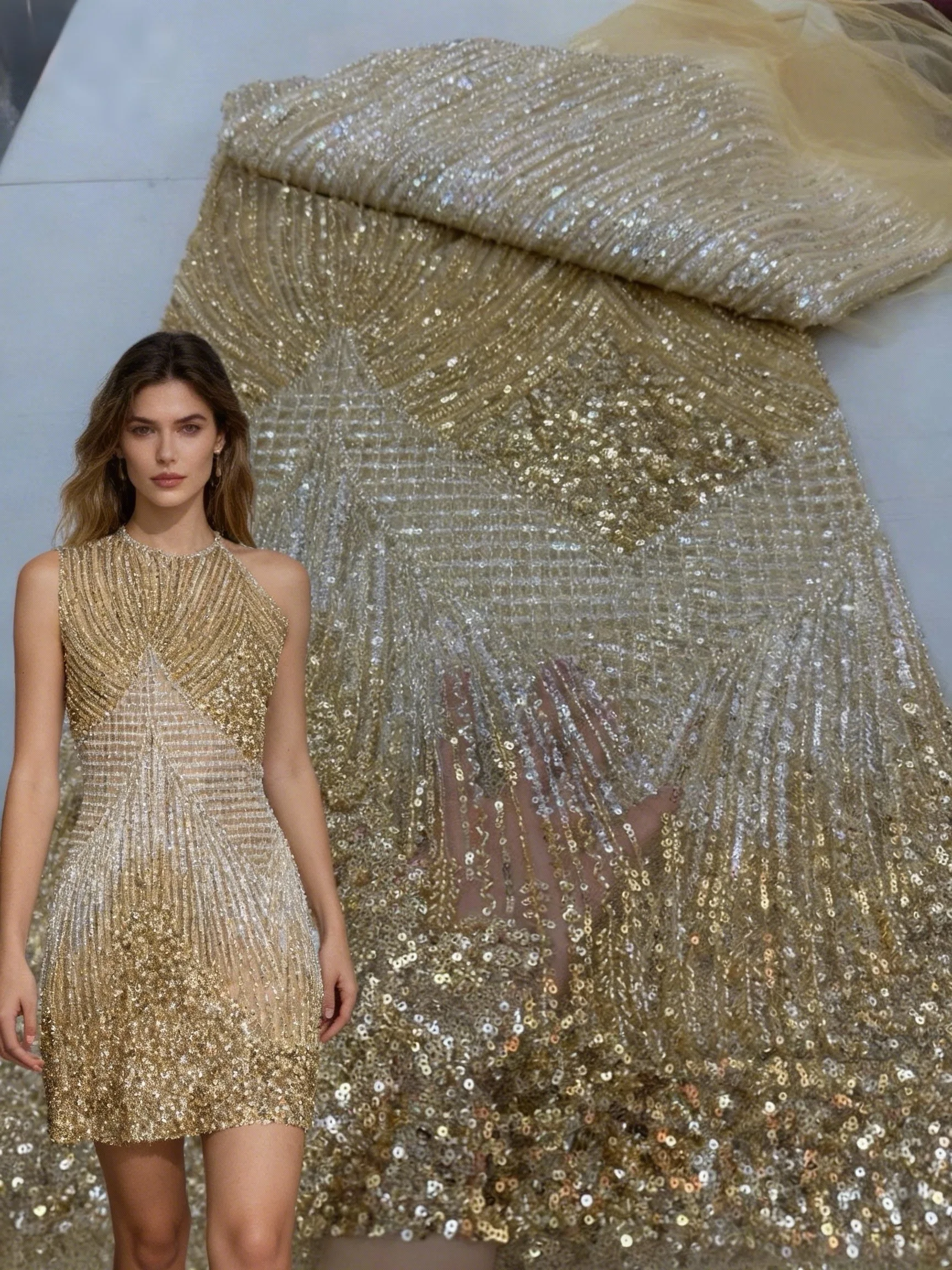 

5 Yards Luxury African Sequins Embroidered Groom Lace Fabric 2026 High Quality French Nigeria mesh Lace Fabric For Wedding Dress