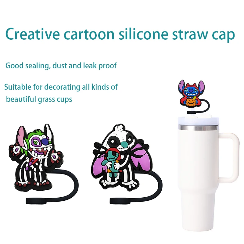 10MMDisney Cartoon Horror Straw Cover Cap Drink Straw Plug Reusable Splash Proof Drinking Fit Cup Straw Cap Charms Pendant