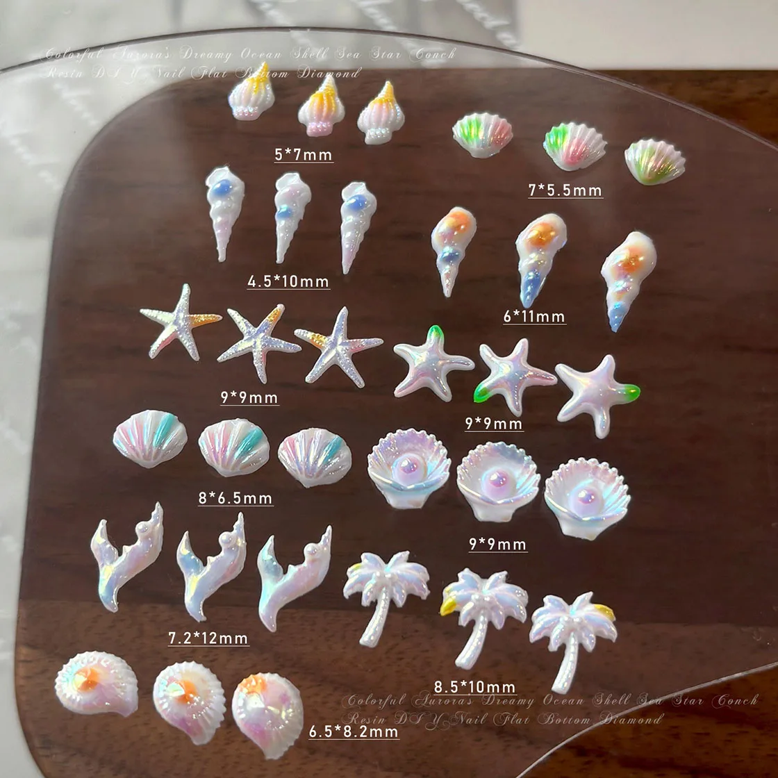 50pc Summer Beach Nail Rhinestones Ocean Theme Shell Starfish Manicure Charms Conch Shells Coconut Trees Flat Back Nail Supplies
