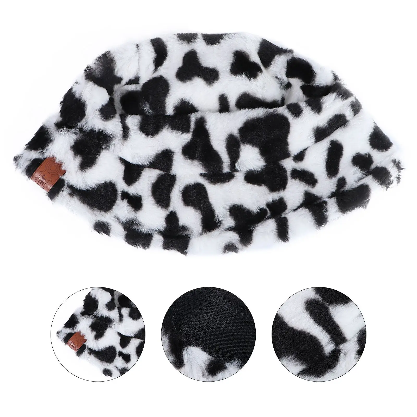 1Pcs Warm Fisherman Hat Autumn Winter Cow Grain Pattern Bucket Cap Soft Comfortable Winter Warmer Hat for Women Ladies