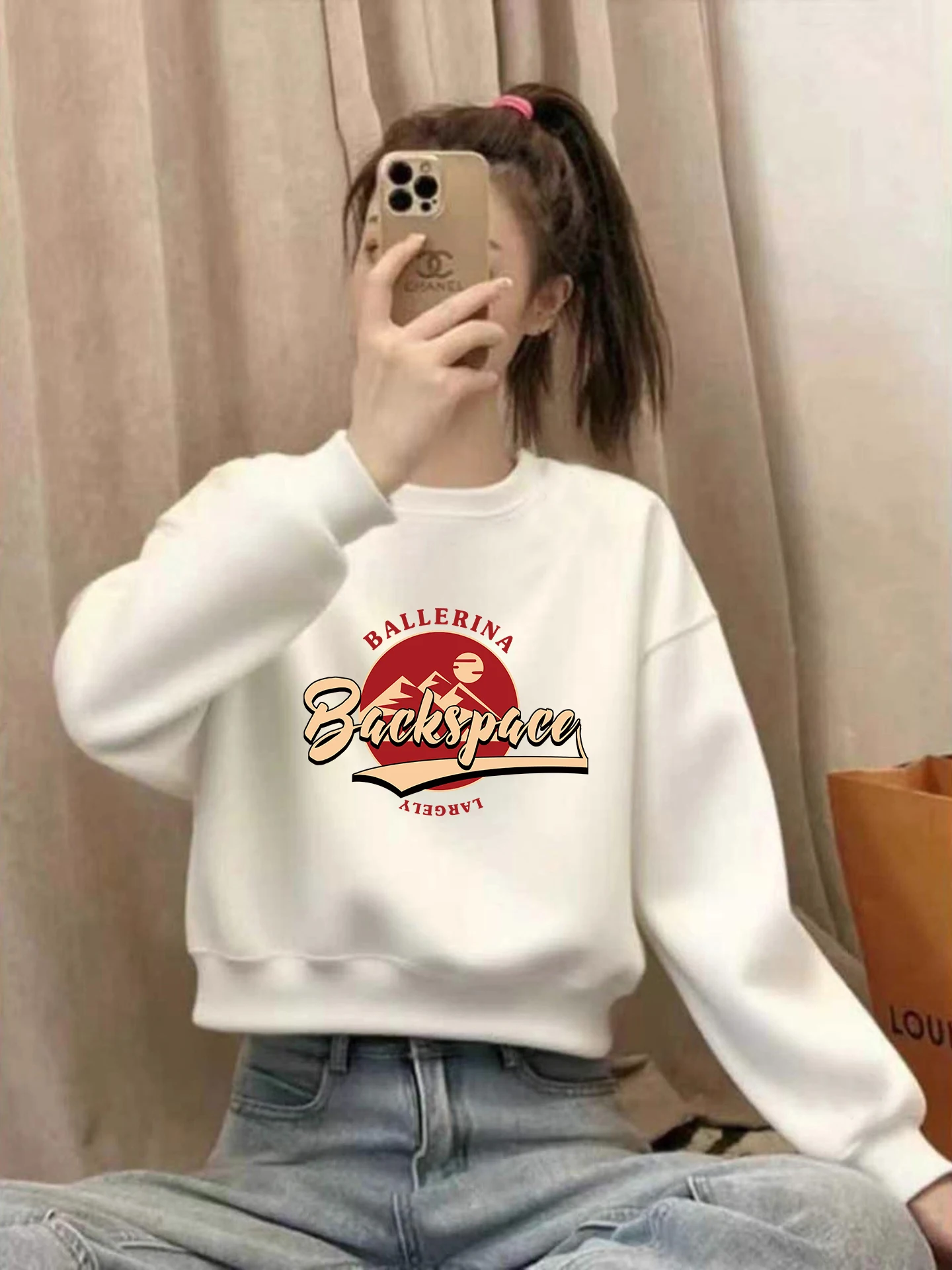 

Thickened Short Printed Sweatshirt Women's round Neck Fleece Lined Autumn Winter Fashion Casual Versatile Small Size Top