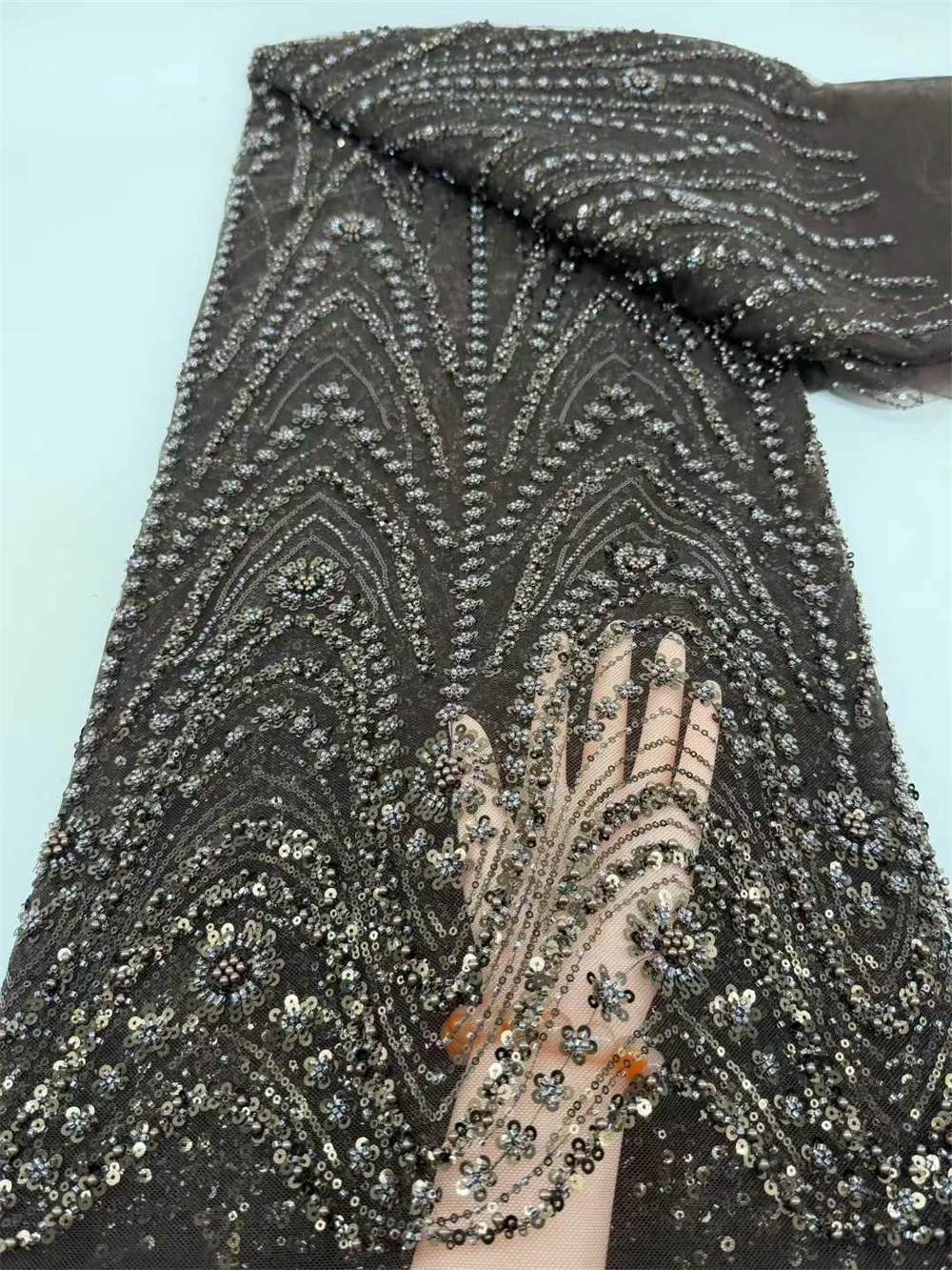 

Luxury Pure Color Model Bridal Wedding Dress Sewing Lace Fabric 2026 Exquisite French Nigerian Beaded Sequin Lace Women Fabrics