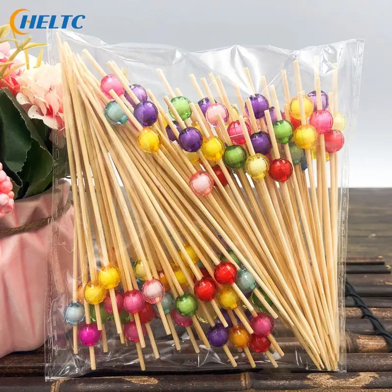 50/100PC Disposable Bamboo Skewers Food Pick Buffet Cupcake Fruit Fork Party Cake Dessert Salad Vegetable Stick Toothpick Skewer