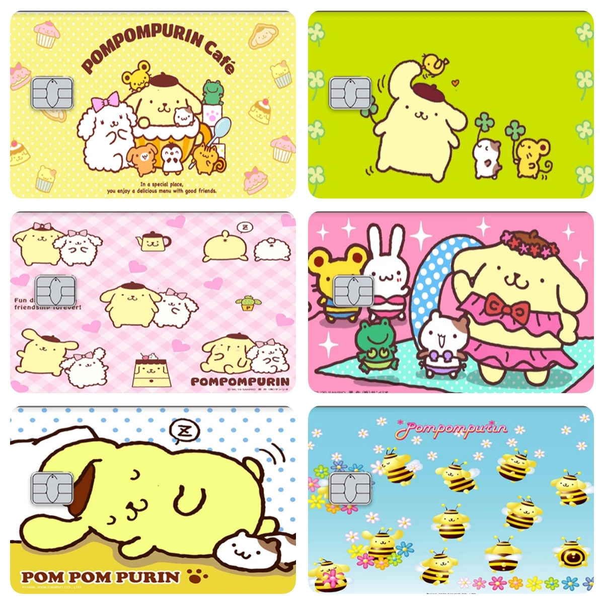 Kawaii Pom Pom Purin Card Skin Stickers Fashion Sanrios Diy Bank Credit Debit Cards Matte Sticker Gifts Toy Decor Cover Gift