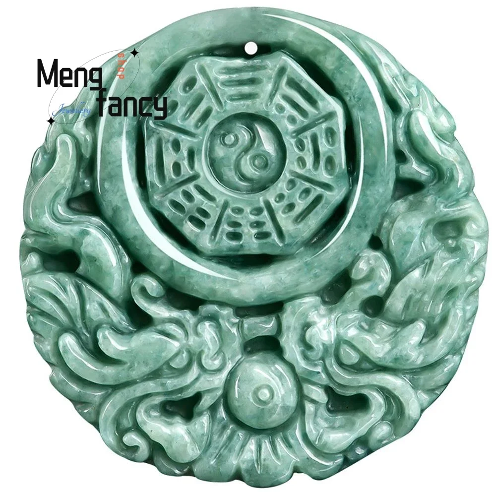 Natural A-goods Jadeite Bean Seed Hollow Double-dragon Gossip Plaque Jade Pendant Exquisite Retro Fashion Jewelry Amulets Mascot