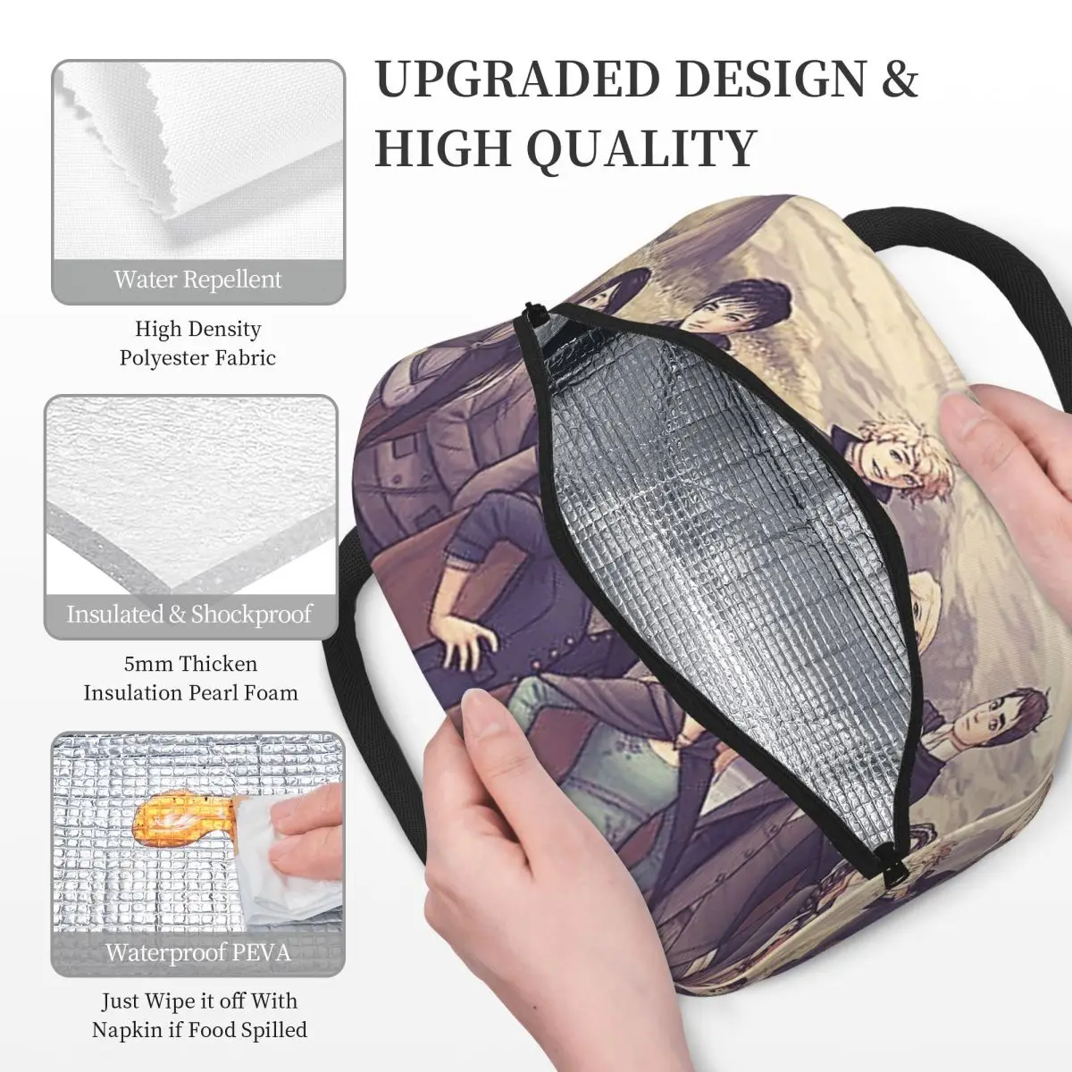 حارس المدن المفقودة شخصية معزول حقيبة الغداء للنساء برودة صندوق طعام حراري حمل صناديق الغداء مانعة للتسرب الحاويات #3