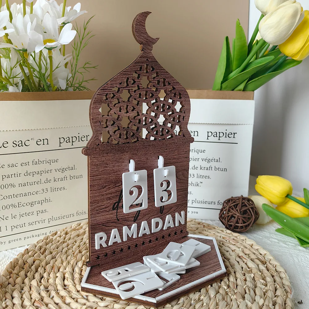 Ramadan Decoration 2025 Countdown Advent Calendar Wooden Eid Mubarak Moon Castle Ornament Ramadan Kareem Muslim Party Supplies