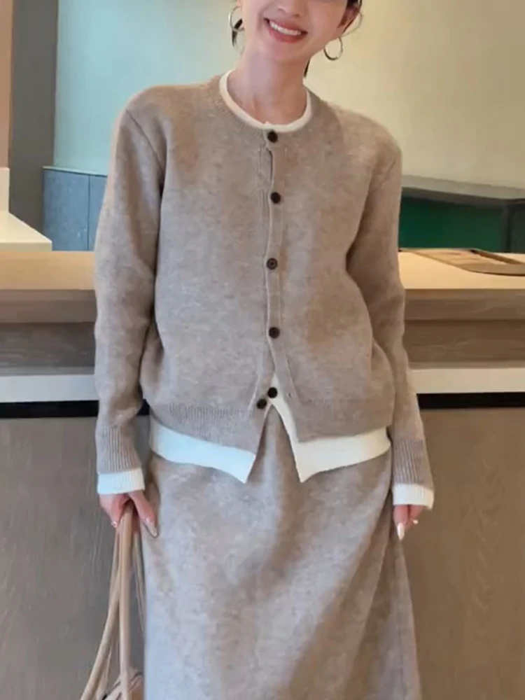

Корейский повседневный женский модный трикотаж для поездок на работу, большие размеры, осень-зима, свободный открытый кардиган с мясным покрытием, женский свитер