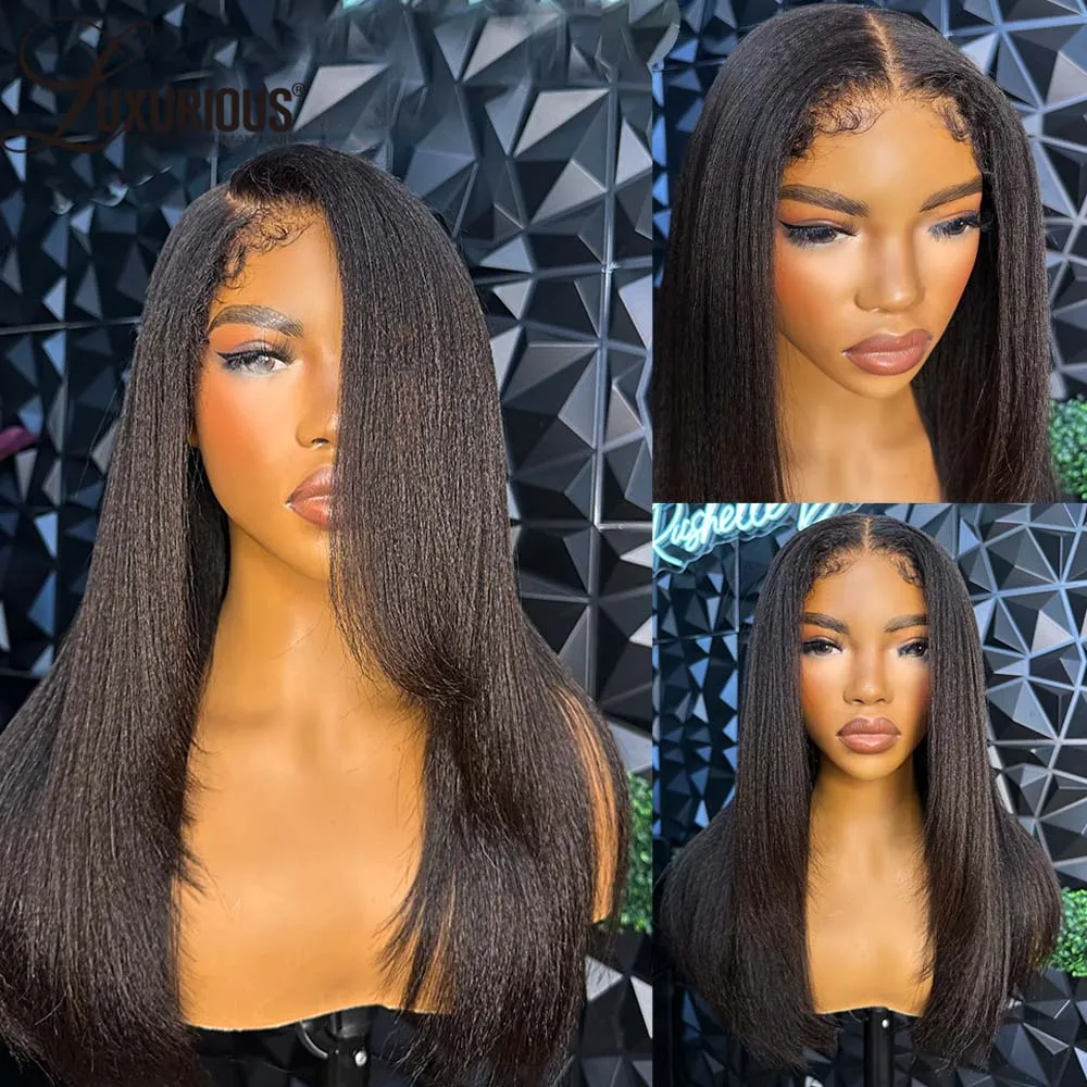 Layered Yaki Straight 13x4 Lace Front Wig 250% Kinky Straight 4x4 Lace Closure Wig 13x6 Lace Frontal Human Hair Wigs For Women