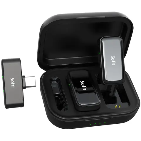 Sofn PocketGo Wireless Lavalier Microphone for iPhone Android,Mini Mic with Charging Case,Lapel Wireless Mic with Noise Cancellation for Recording,Vlog,Podcast