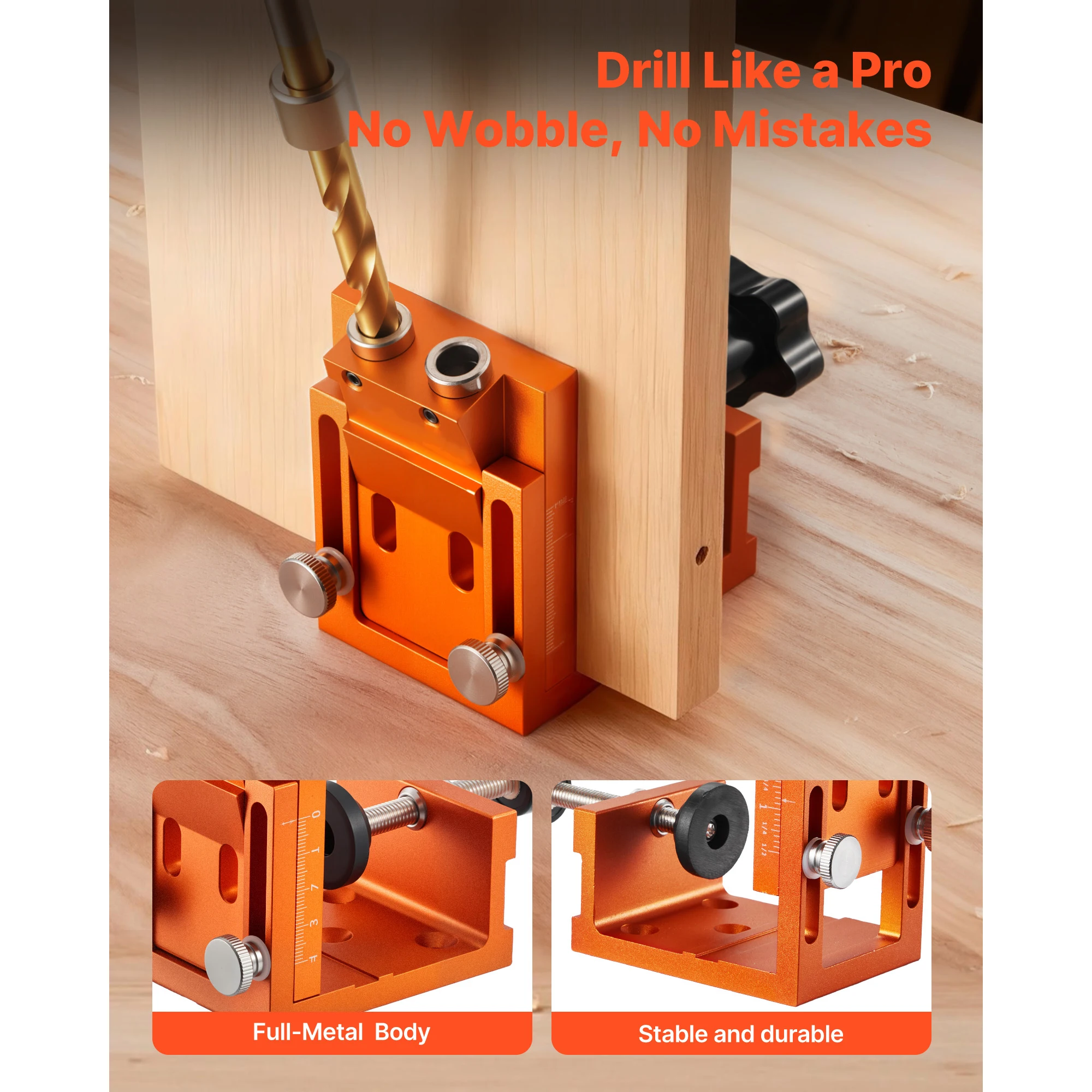 SucceBuy Adjustable Pocket Hole Jig Kit Metal Nylon Frame with Step Drill Stop Ring Clamp Case Screws Plugs for Woodworking DIY