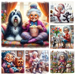 Grandma And Dog Animal Happy Family Art 5D Diamond Painting Kits Full Square Round Drills Cross Stitch Embroidery Home Decor