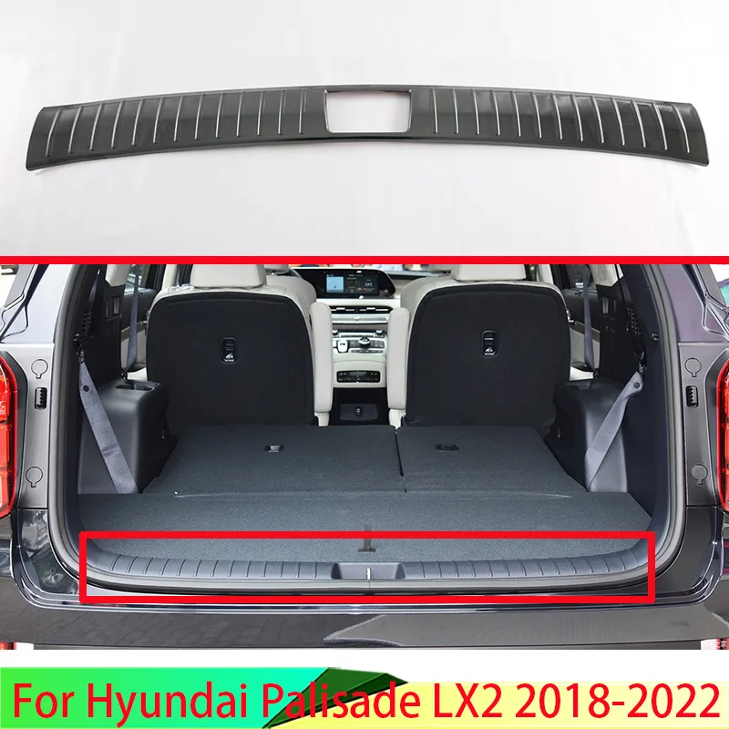 For Hyundai Palisade LX2 2018-2022 Stainless Steel Black Titanium Rear Trunk Scuff Plate Door Sill Cover Molding Garnish