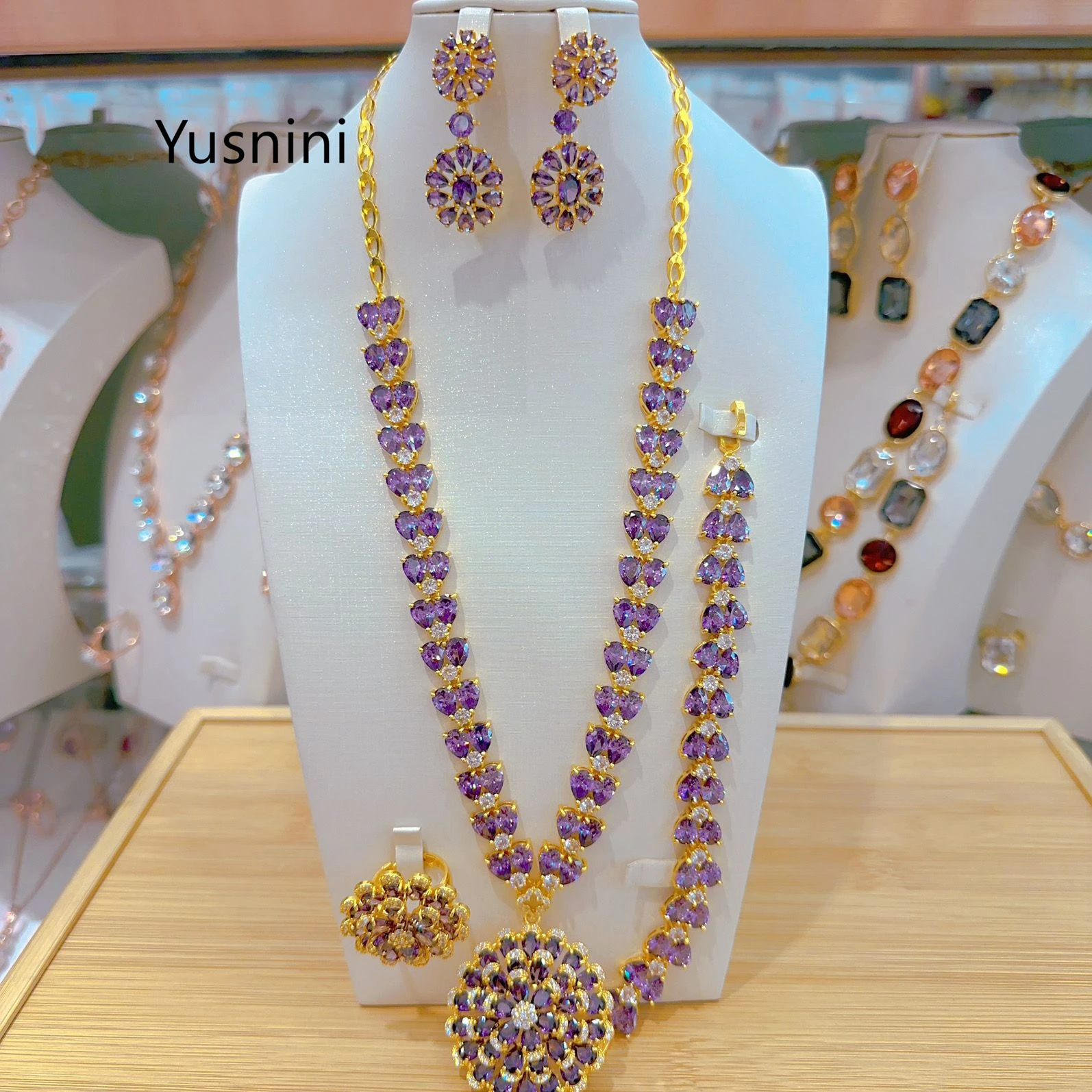 New High end Fashion Dubai France 24K Gold Plated Necklace Earrings Rings Bracelets Exquisite Wedding Jewelry Set for Lovers 333