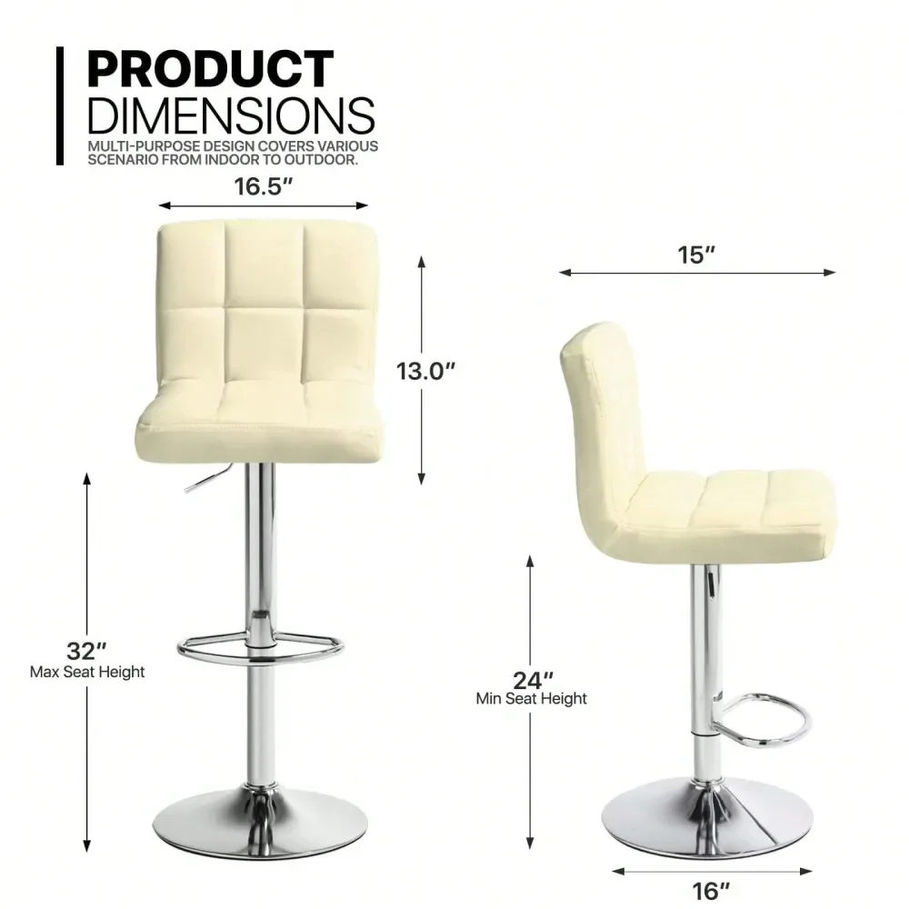 

Bar Stools Sillas Para Barra AltaBar Stools Set Of 2 PU Leather Swivel Counter Height Modern Square Island Barstool With Back Fo