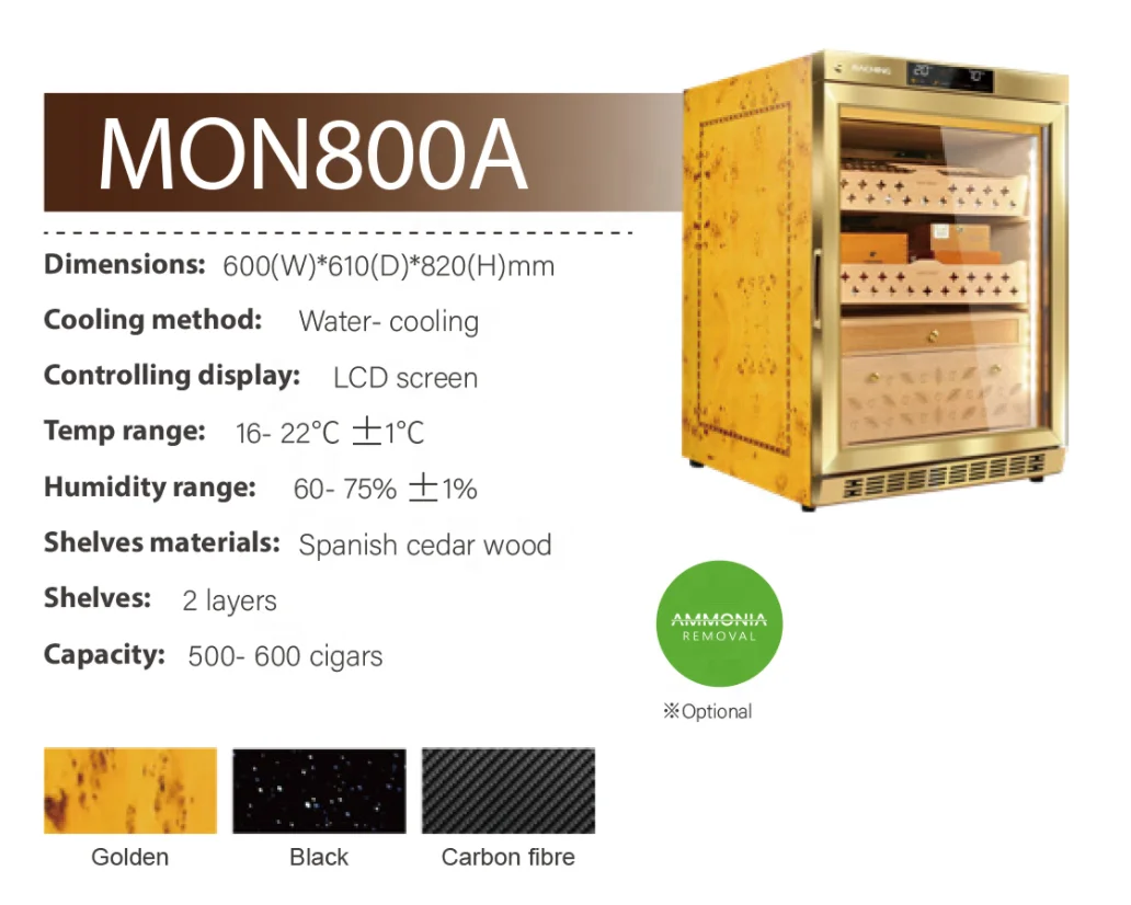 Offer Small Size MON800A Electric Cigar Humidor Hold 500ct Cigars With/without Ammonia Removal Function