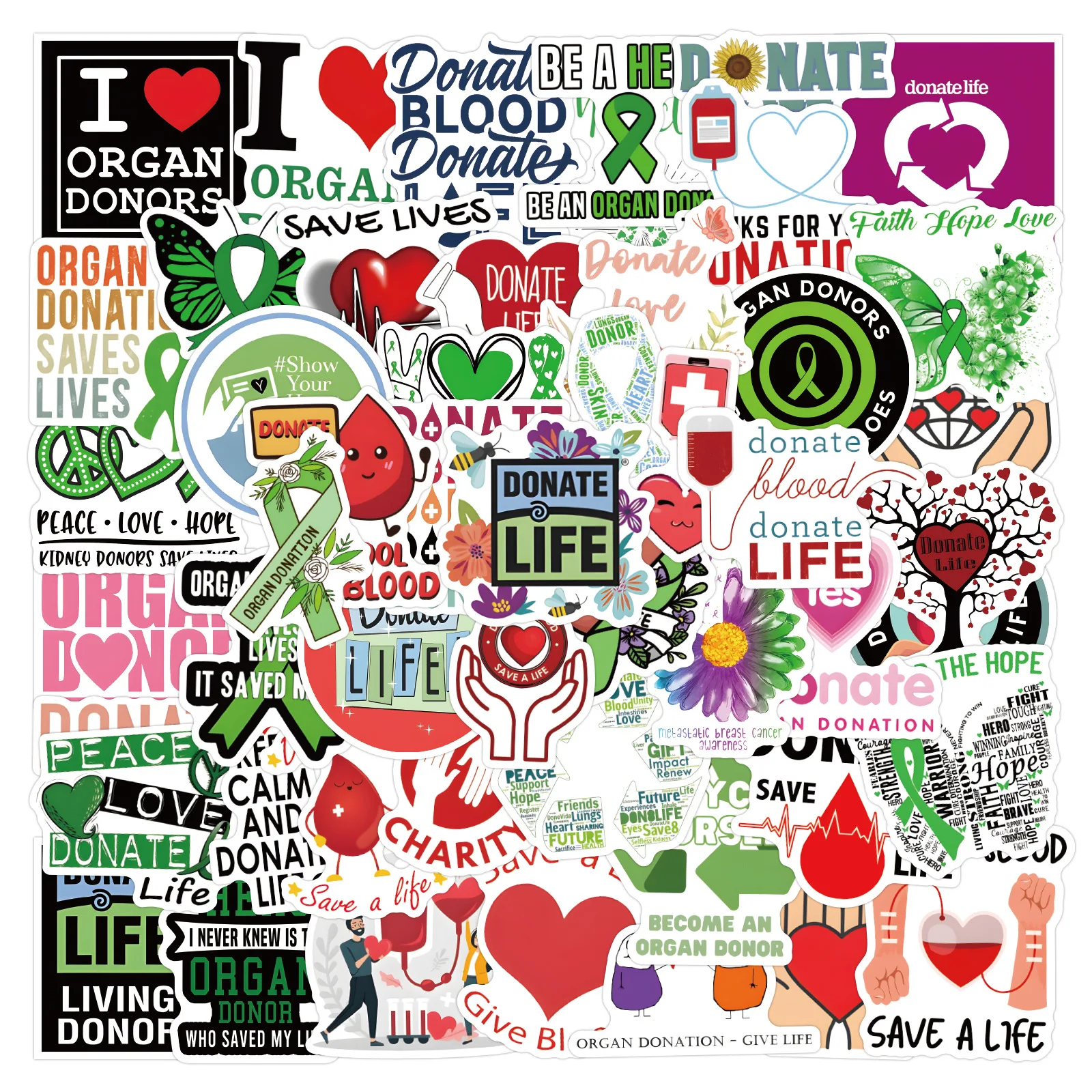 50PCS Donate Life Stickers Organ Blood Donation Waterproof Cute Stickers for Journal Laptop Water Bottle  Save Life Theme Decor