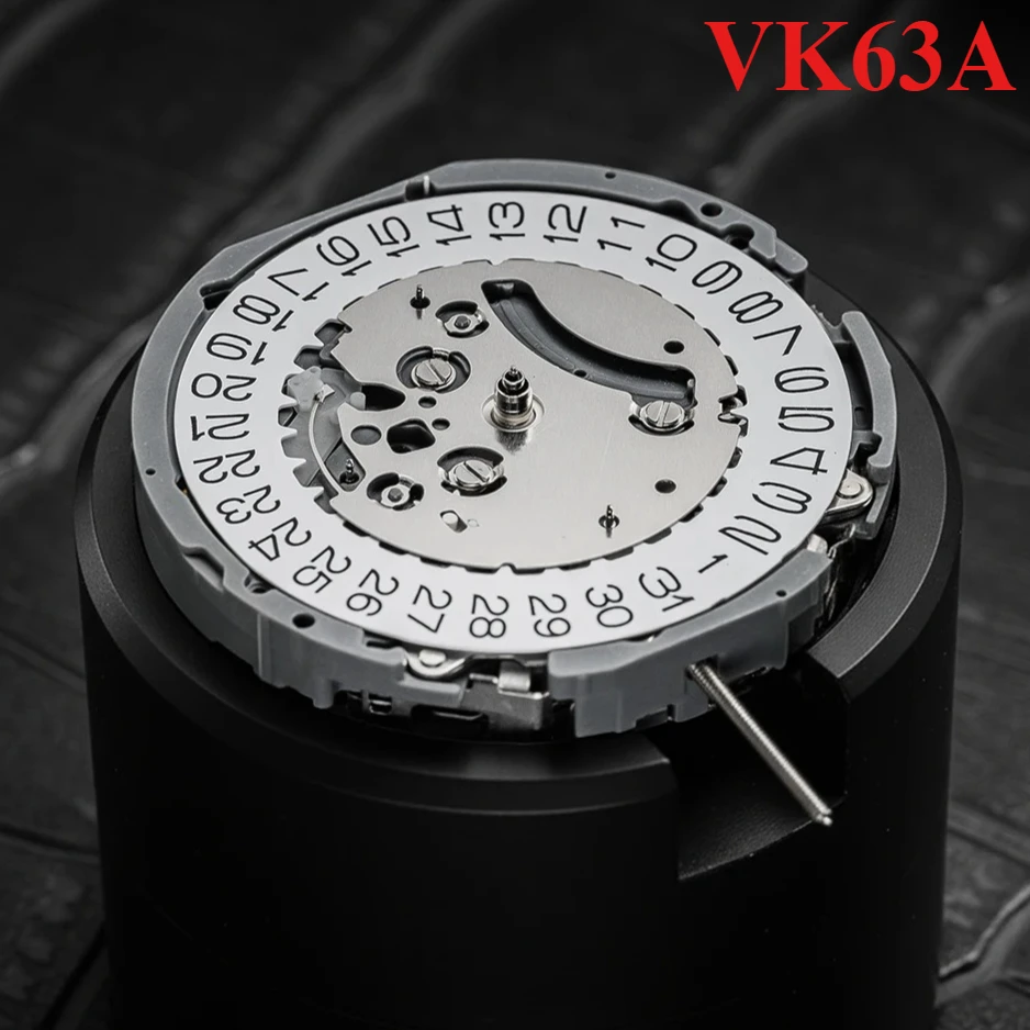 Mesin Jam Quartz VK63A, Mesin Jam Chronograph dengan Tanggal untuk Seri VK, Jam Tangan VK63/VK63A, Kalender Tunggal Putih di Posisi 3 Jam