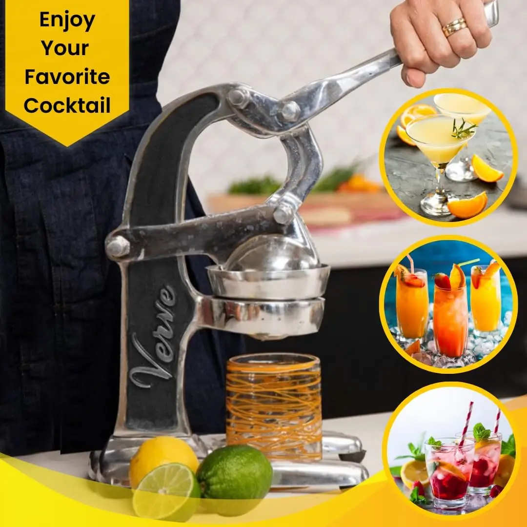 Cast Aluminum Professional Grade Manual Hand Press Juicer for Orange, Grapefruit, and Large Citrus Fruits Morning Drinks, Cockta