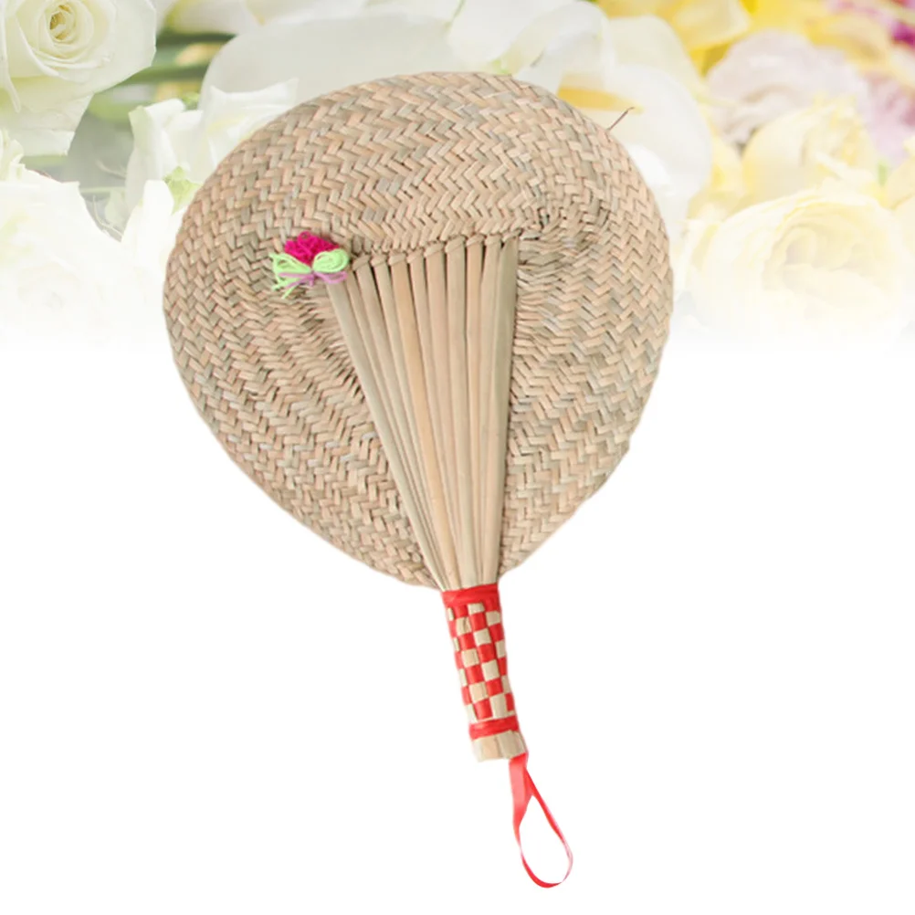 مروحة من القش مصنوعة يدويًا مع مزيج من القماش، تبريد ديكور قابل للتعليق على الحائط للمنزل والحديقة والسفر ومروحة أوراق القطط #6