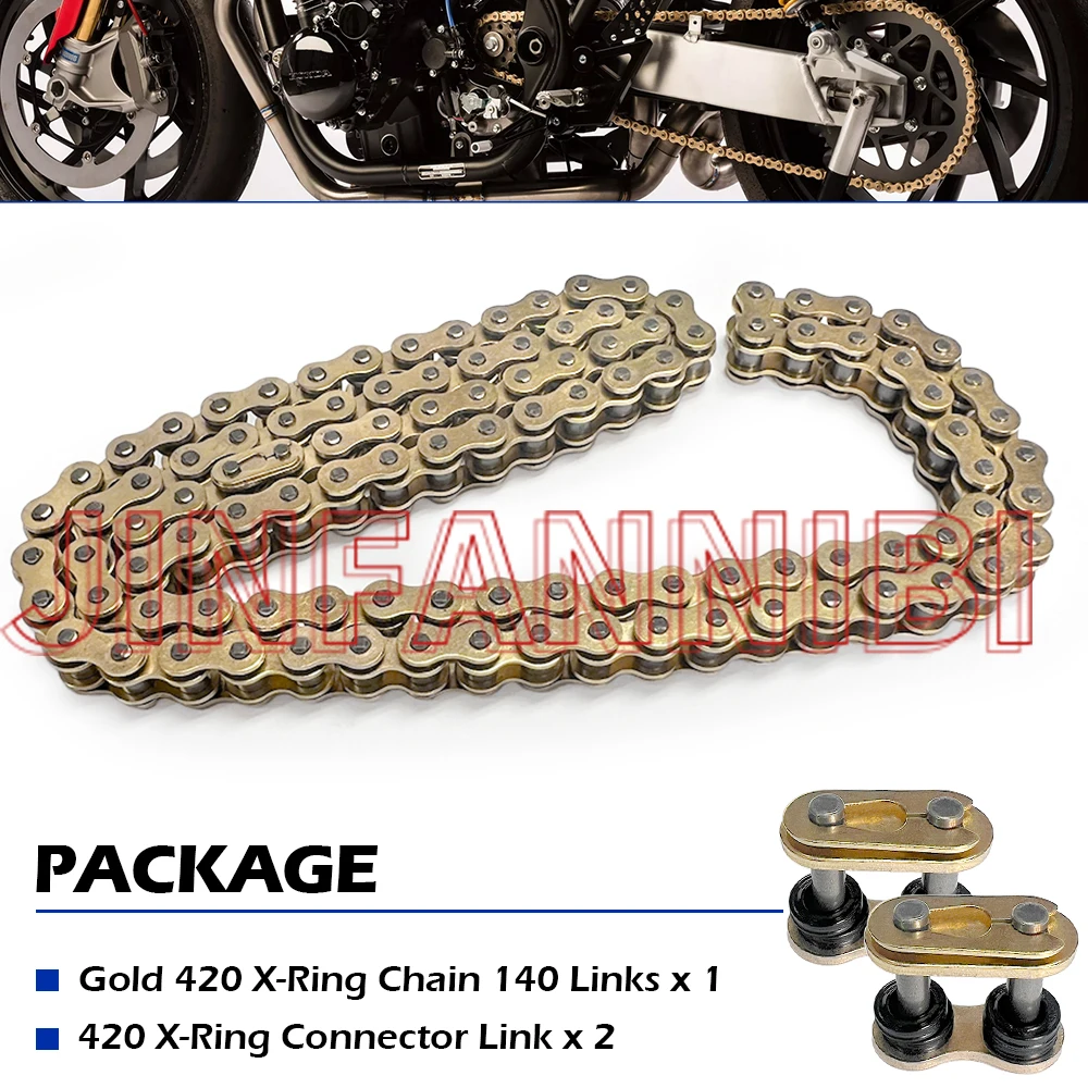for ATV Street Bike Gold 420 X-Ring Chain 140 Links w/ Connecting Master Link
