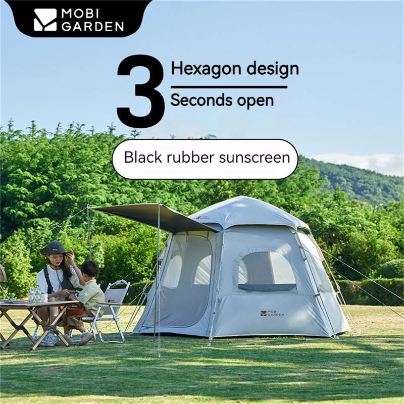 Mobi Garde Hexagon Camping Automatic Tent 3~4 People 6㎡ Large Space Park Picnic Vinyl Sunscreen Panorama Window Quick Open Tent