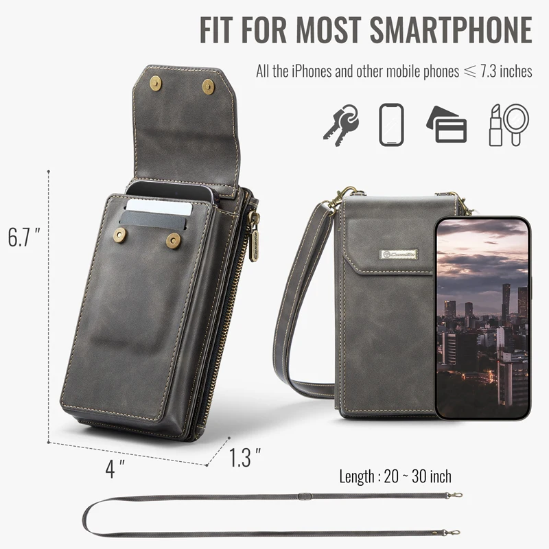 Multifunctional Men Women Phone Case Leather Crossbody Purse Shoulder Mobile Phone Vertical Bag Punch With Card Slots