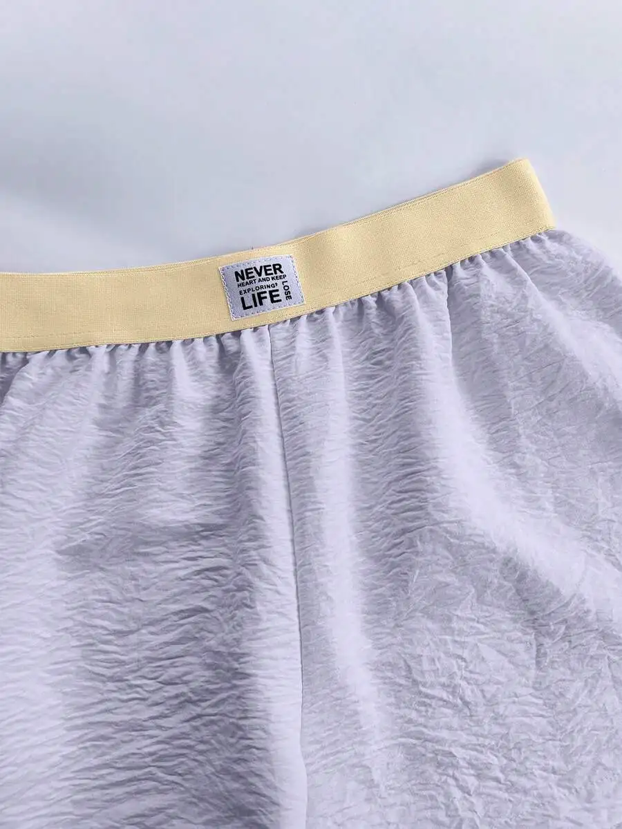 3pcs Women Sleep Shorts Set Colorblock Home Wear Bottoms