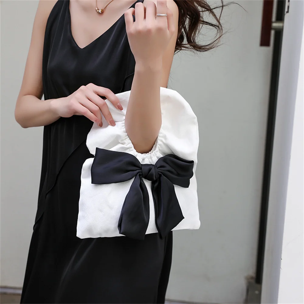 Bowknot Handheld Female Bag Luxury Designer Handbag Canvas Women's Trend Shoulder Bag Purse Ladies Shopping Wrist Bag Clutch Bag